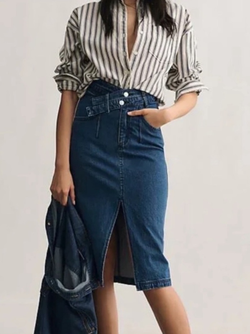 Anthropologie Pilcro Arden Double Waist Midi Jean Skirt Dark Denim NWOT - Picture 11 of 13